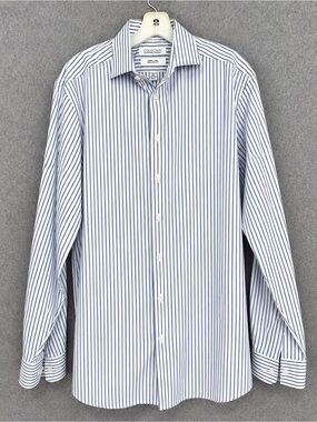 Collection by Michael Kors Men’s White & Blue Pinstripe Dress Shirt 17